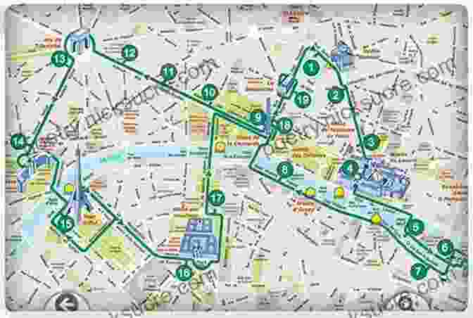 A Map Of Paris With Highlighted Walking Routes City Walks: Paris: 50 Adventures On Foot